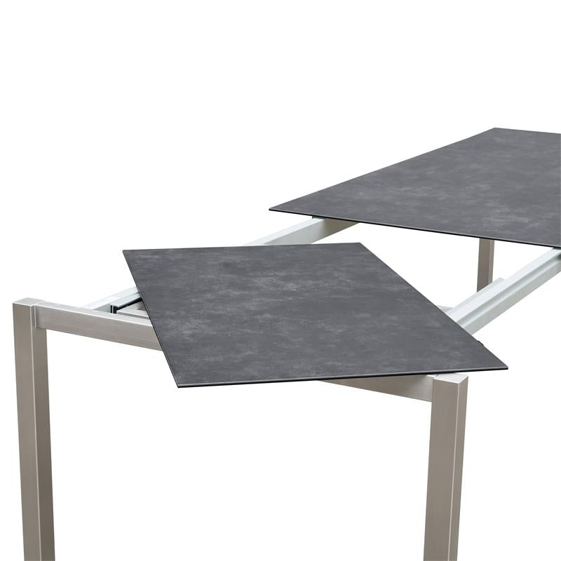 Table à rallonge frontale rotative Marikk 240/180x99,5 cm plateau en céramique avec structure en acier inoxydable