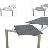 Table à rallonge frontale rotative Marikk 240/180x99,5 cm plateau en céramique avec structure en acier inoxydable