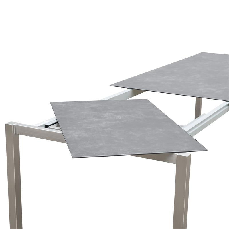 Table à rallonge frontale rotative Marikk 240/180x99,5 cm plateau en céramique avec structure en acier inoxydable