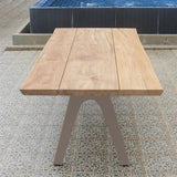 Table de bord d'arbre Stor 350 x 95-105 x 75 cm en teck avec structure en aluminium ou en teck