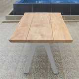 Table de bord d'arbre Stor 350 x 95-105 x 75 cm en teck avec structure en aluminium ou en teck