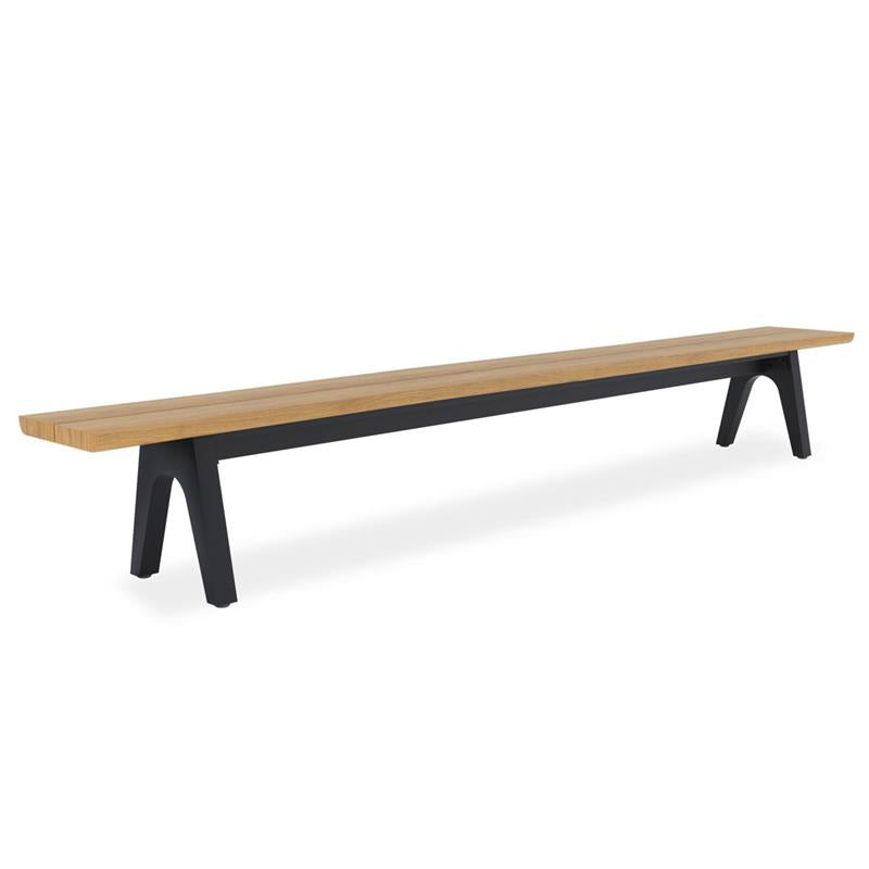 Stor tree edge bench 340 x 43-47 x 45 cm teak with aluminum or teak frame