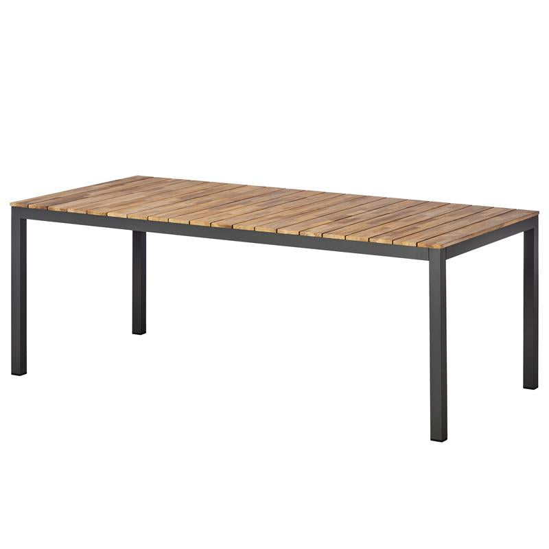 Table Mood Tabula 209,5x100cm rectangulaire en aluminium anthracite thermolaqué avec plateau en teck