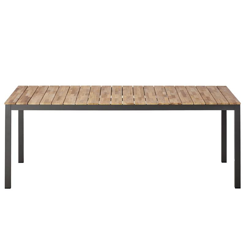 Table Mood Tabula 209,5x100cm rectangulaire en aluminium anthracite thermolaqué avec plateau en teck