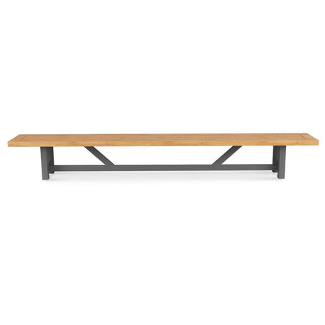 Banc de jardin vigneron sans dossier 300 cm aluminium - teck recyclé avec structure aluminium