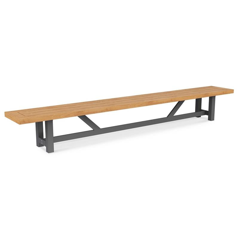 Vineyard garden bench without backrest 300 cm aluminum - recycled teak with aluminum frame