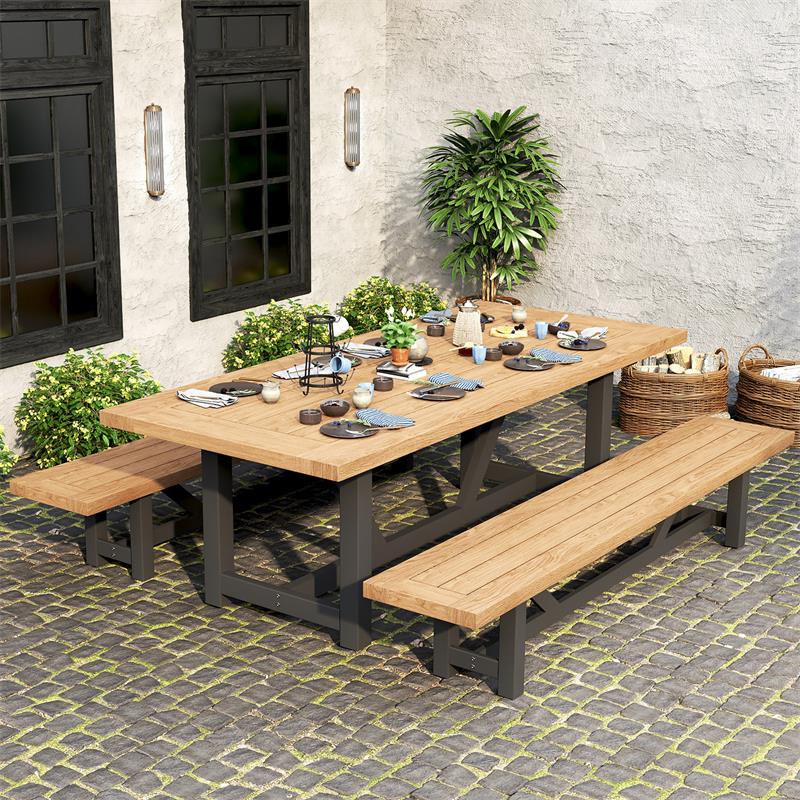 Vineyard dining table 230x100x75cm aluminum - made of recycled teak with aluminum frame plate: 5cm