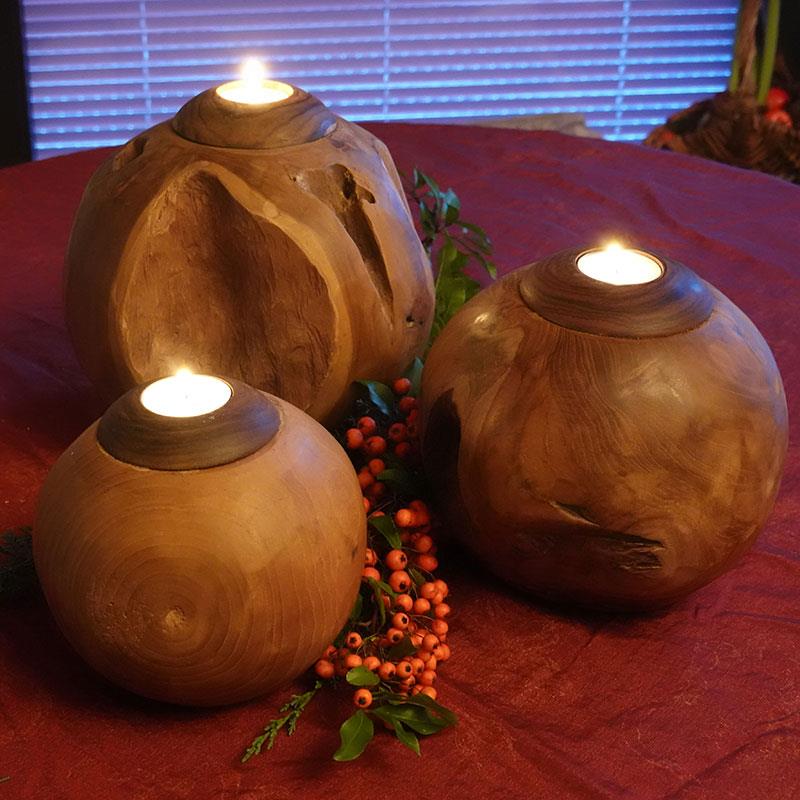 Teak wood ball with candle large - approx. 25 cm