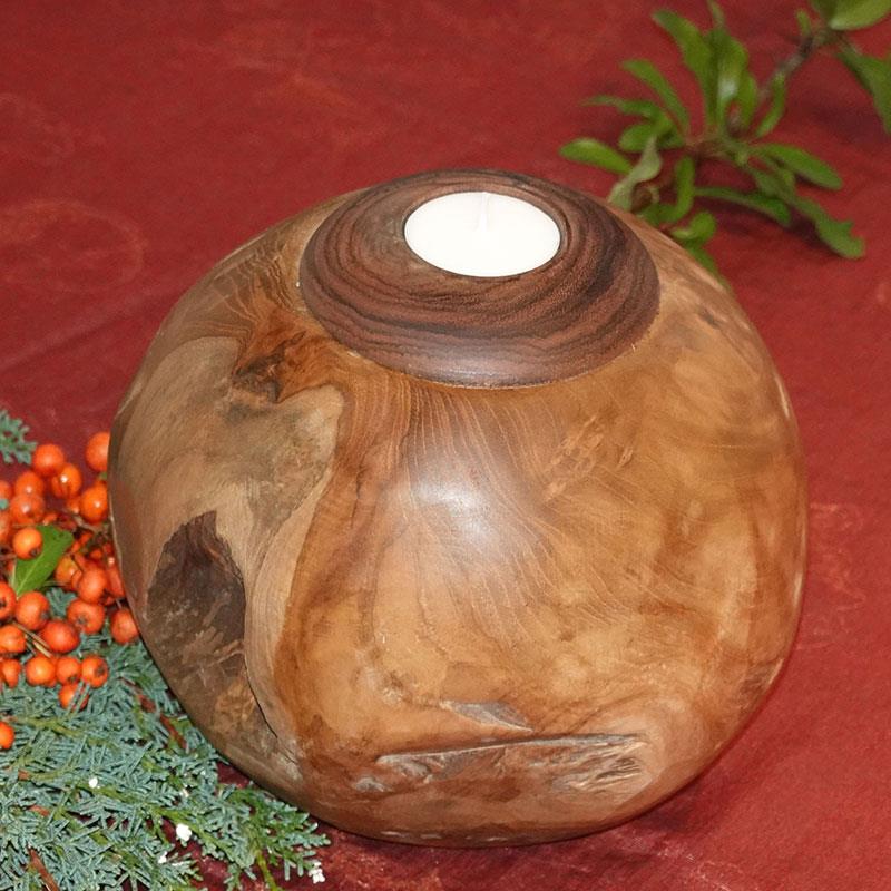 Teak wood ball with candle medium - approx. 20 cm