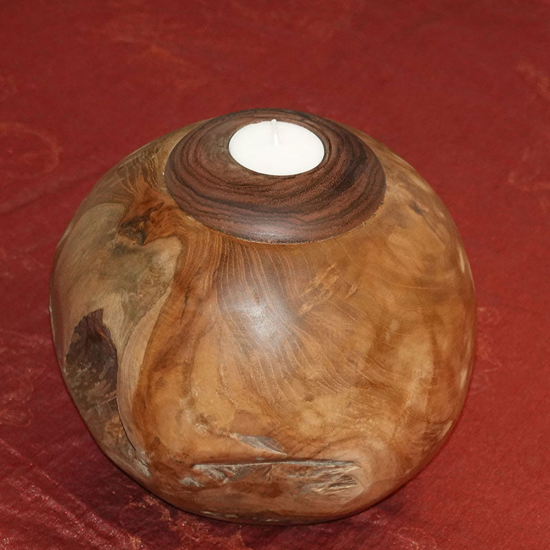 Teak wood ball with candle medium - approx. 20 cm