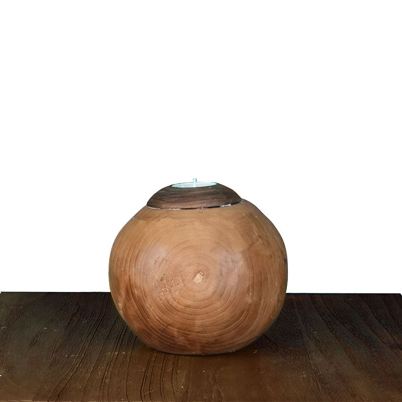 Teak wood ball with candle small - approx. 15 cm