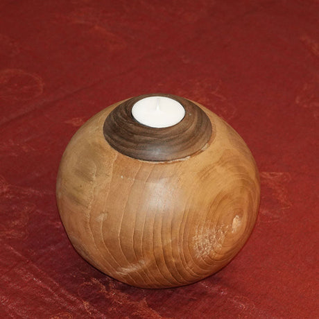 Teak wood ball with candle small - approx. 15 cm