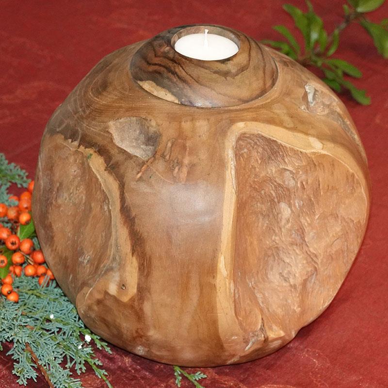 Teak wood ball with candle large - approx. 25 cm