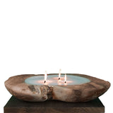 Teak bowl with candle wax large with 3 wicks - approx. 50 cm diameter