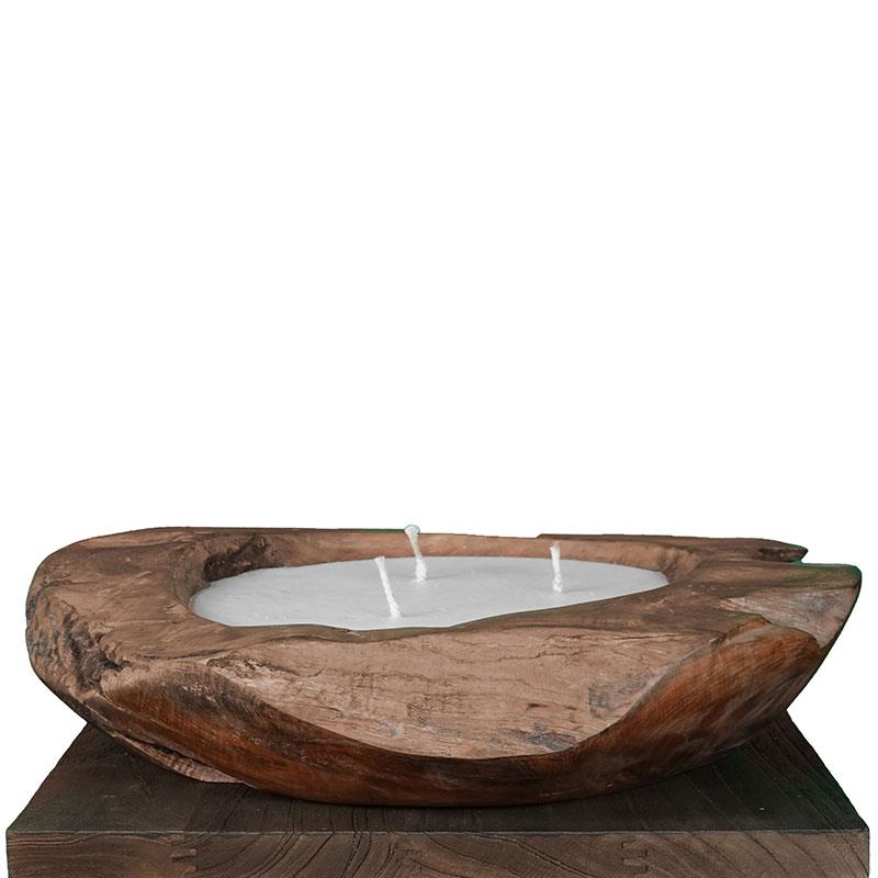 Teak bowl with candle wax large with 3 wicks - approx. 50 cm diameter