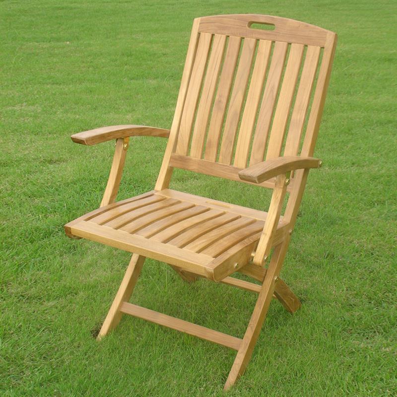 Denver Set 120 consisting of Denver Round Table 120 and Denver Folding Chair with Armrests Teak with Brass Fittings