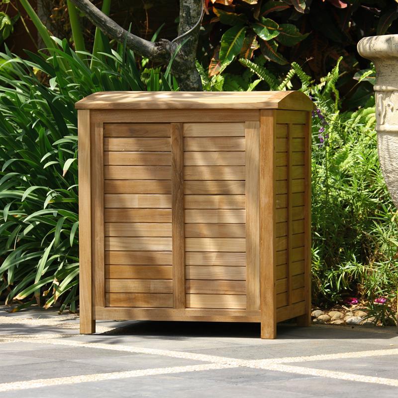 Garden chest small with curved lid teak with brass fittings