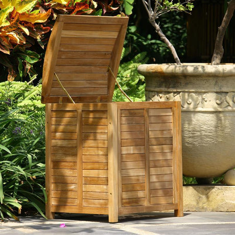 Garden chest small with curved lid teak with brass fittings