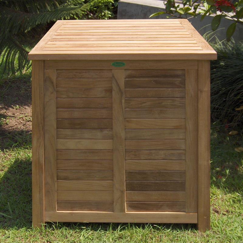 Garden chest small with flat lid teak with brass fittings