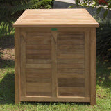 Garden chest small with flat lid teak with brass fittings