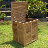 Garden chest small with flat lid teak with brass fittings