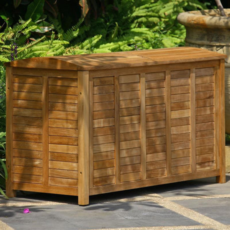 Garden chest with curved lid large 123 cm teak with brass fittings