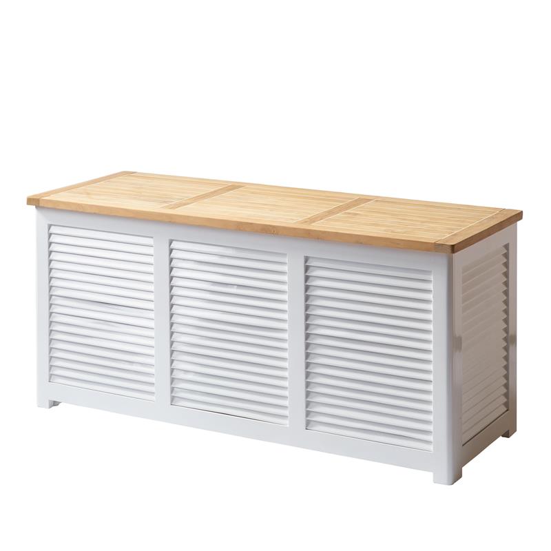 Coffre de jardin coffre de rangement Cinas 130x50x60cm - teck certifié + bois d'acajou peint en blanc