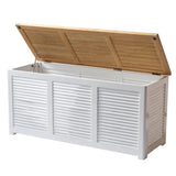 Cinas storage box garden chest 130x50x60cm - certified teak + mahogany wood white lacquered