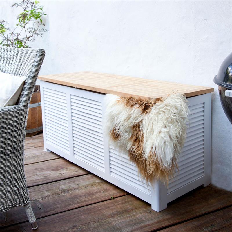 Cinas storage box garden chest 130x50x60cm - certified teak + mahogany wood white lacquered