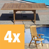 Comforteck Set 205 consisting of Comforteck extendable table 205/155 x 95 and Comforteck high back chair Teak Grade A with stainless steel fittings