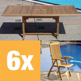 Comforteck Set 205 consisting of Comforteck extendable table 205/155 x 95 and Comforteck high back chair Teak Grade A with stainless steel fittings