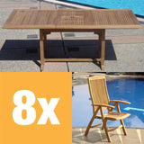 Comforteck Set 205 consisting of Comforteck extendable table 205/155 x 95 and Comforteck high back chair Teak Grade A with stainless steel fittings