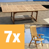 Comforteck Set 260 consisting of Comforteck double extension table 260/220/180x105 and Comforteck high back chair Teak Grade A with stainless steel fittings