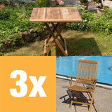 Comforteck Folding Set 85 consisting of Comforteck folding table top 85x85 square halved with picnic mechanism and Comforteck folding chairs with armrests teak with stainless steel fittings