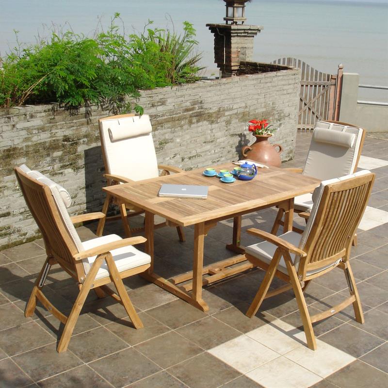 Comforteck Set 205 consisting of Comforteck extendable table 205/155 x 95 and Comforteck high back chair Teak Grade A with stainless steel fittings