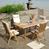 Comforteck Set 205 bestehend aus Comforteck Ausziehtisch 205/155 x 95 und Comforteck Hochlehner Teak Grade A mit Edelstahlbeschlägen