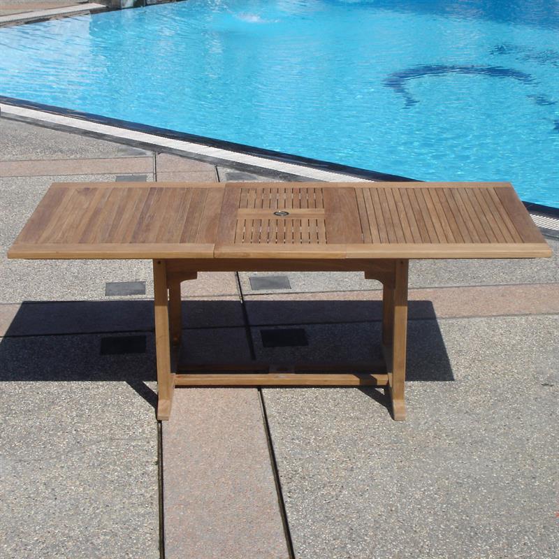 Comforteck Ausziehtisch 205/155 x 95 x 75 cm - Zertifiziertes Teak GRADE A + Edelstahlbeschläge