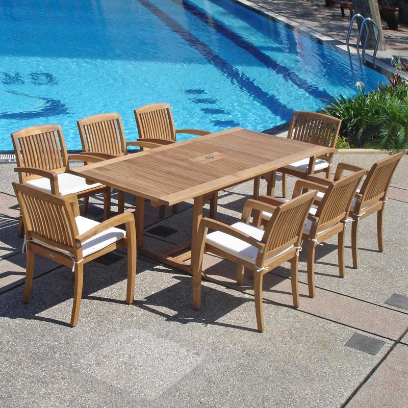 Comforteck Ausziehtisch 205/155 x 95 x 75 cm - Zertifiziertes Teak GRADE A + Edelstahlbeschläge