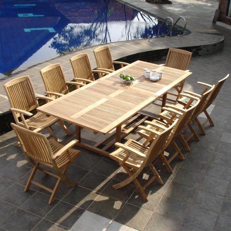 Comforteck Doppelausziehtisch 260/220/180x105x75cm Zertifiziertes Teak GRADE A + Edelstahlbeschläge