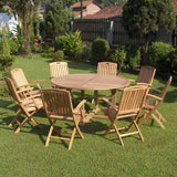 Denver Set 150 consisting of Denver Round Table 150 and Denver Folding Chairs with Armrests Teak with Brass Fittings