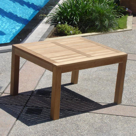 Table à manger Hampton 100 x 100 x 76 cm en teck avec pieds de table 9x9 cm avec réglage en hauteur