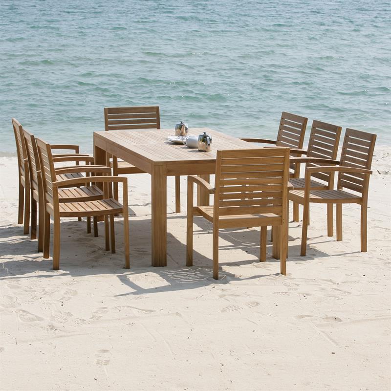 Hampton dining table 160 x 85 x 76 cm teak with 9x9 cm table legs with height adjustment