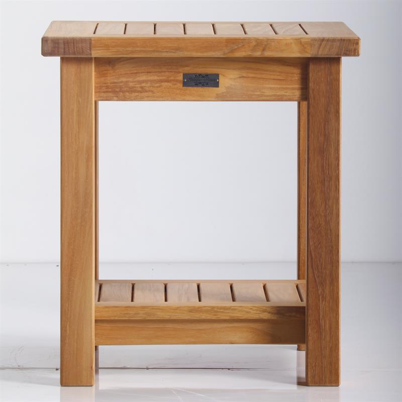 Table d'appoint Briston 45 x 45 cm avec étagère en teck certifié grade A avec pieds de table 6x6 cm