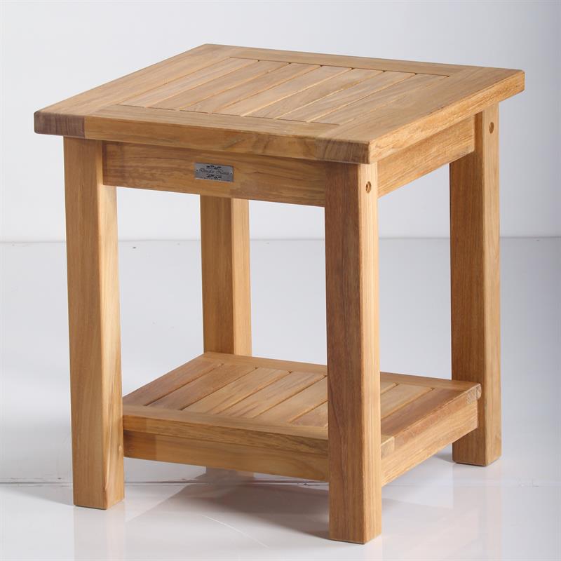 Table d'appoint Briston 45 x 45 cm avec étagère en teck certifié grade A avec pieds de table 6x6 cm