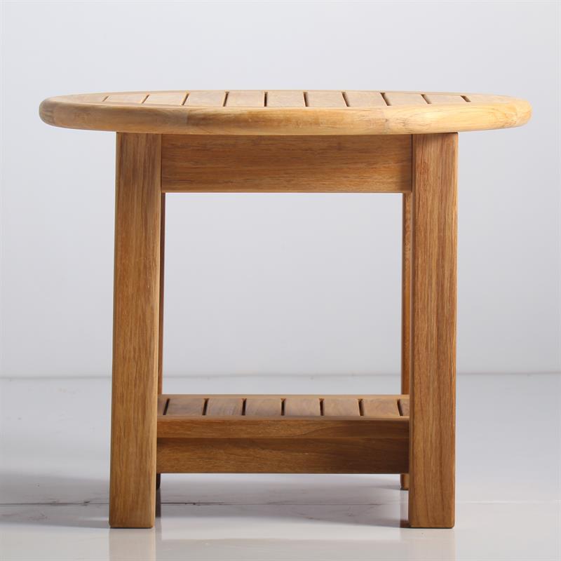 Briston side table round 54cm with shelf certified teak Grade A with 6x6 cm table legs