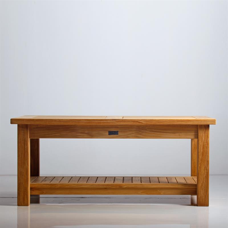 Table basse Briston 105 x 60 cm avec étagère en teck certifié grade A avec pieds de table 6x6 cm