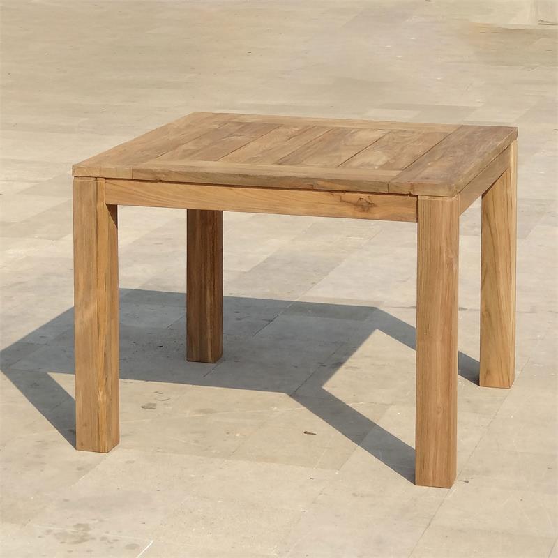 Table à manger Dusun 100 x 100 x 77 cm en teck recyclé - pieds : 9x9cm, poutre : 7cm, plateau : 3cm