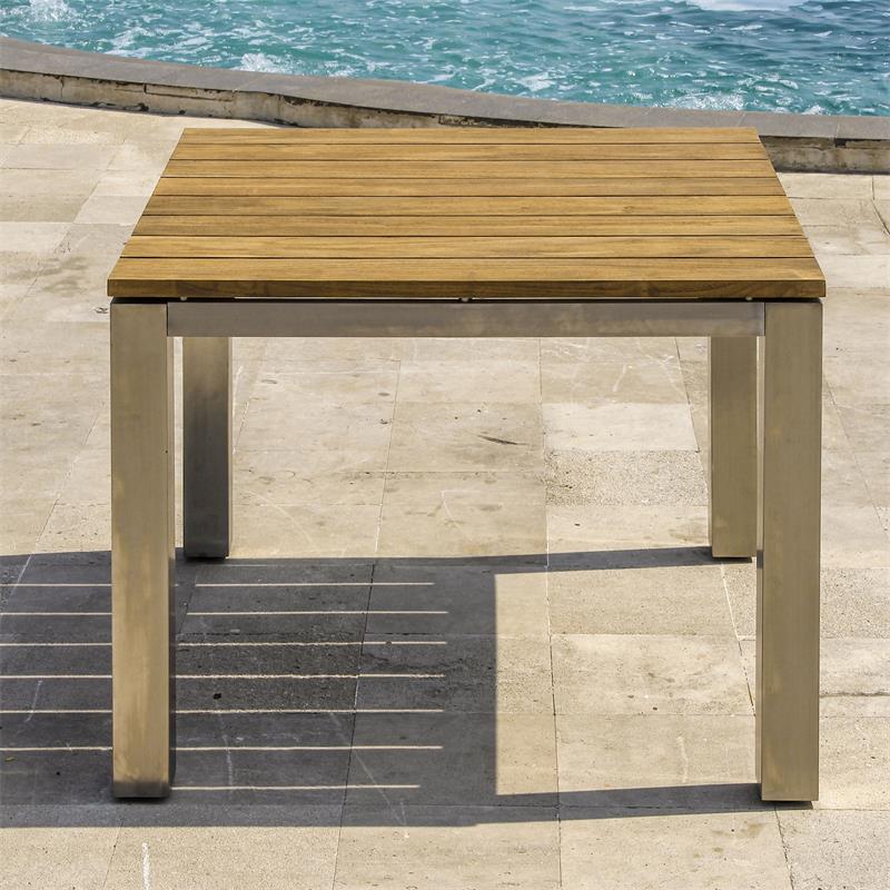 Table à manger Zilart 100 x 100 x 75,5 cm teck grade A - teck GRADE A NATUREL brossé + structure inox