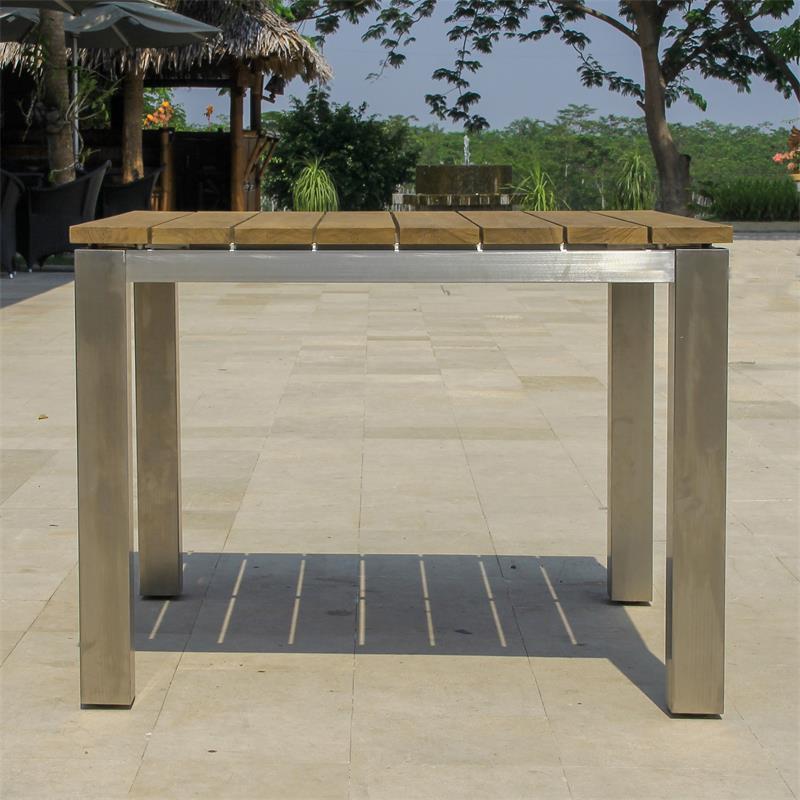 Table à manger Zilart 100 x 100 x 75,5 cm teck grade A - teck GRADE A NATUREL brossé + structure inox