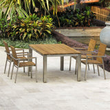 Zilart stacking chair set Teak Natural 160 consisting of Zilart dining table 160 x 100 and Zilart stacking chairs